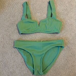 Roxy Green Ribbed Bikini Set